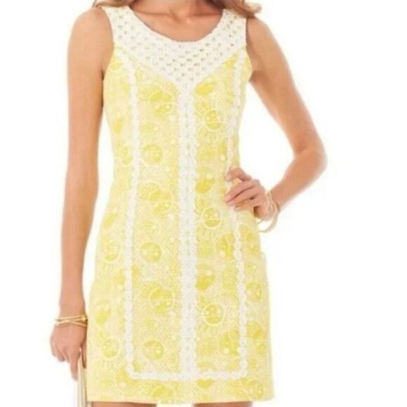 Lilly Pulitzer Yellow and White Dress with Lace Accents - Picture 3 of 7